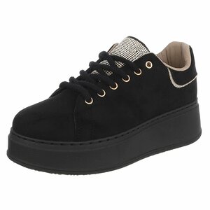 Zwarte sneakers met strassdetails en plateauzool-Marcy