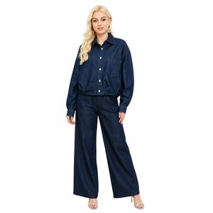 Donkerblauw denim bomberjasje met elastische zoom