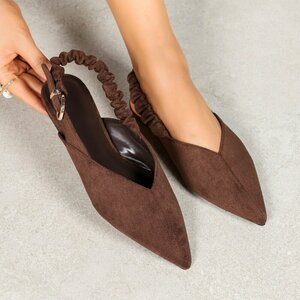 Bruine suède slingback pumps met puntneus en elastische hielband-Lizza