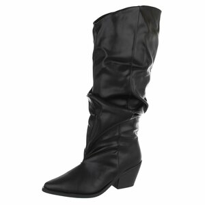 Zwarte cowboylaarzen met geplooide schacht-Darcy