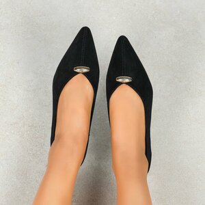Ballerines noires en suédine à bout pointu avec détail doré-Alona