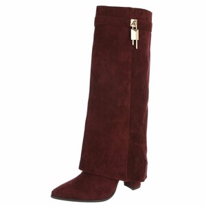 Hoge bordeaux suede laars met omslag en sierdetail Abira    