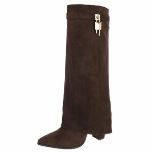 Bottes hautes marron suède  à rabat avec détail décoratif Abira   
