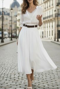 Lange witte lyocell rok met riem – soepelvallende elegante rok