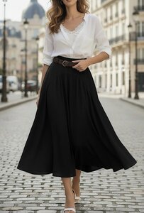 Lange bruine lyocell rok met riem – soepelvallende elegante rok