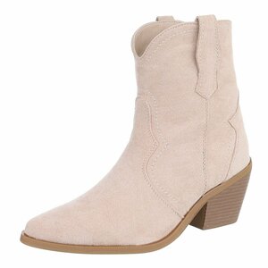 Beige suede western enkellaarsjes met hak-Alesha
