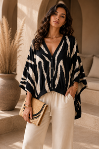 Satijnen gilet met zebraprint – zwart/beige