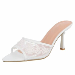 Witte mules met parels en bloemen-Benthe