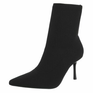 Bottines chaussette noires en textile stretch à bout pointu et talon élégant-Lusanne