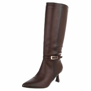Bordeaux elegante knielaarzen met gesp en hak-Cate