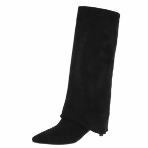 Hoge zwarte suede laars met omslag Charmine