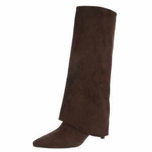 Hoge bruine suede laars met omslag Charmine