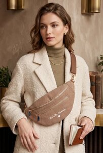 Taupe ribstof crossbody heuptas