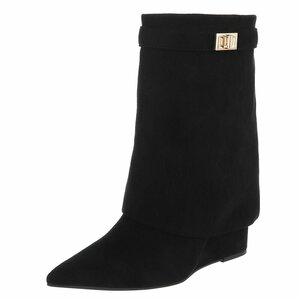 Bottines noires à talon compensé intérieur et boucle-Antien