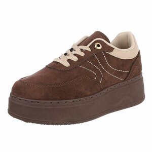 Bruine sneakers met chunky zool en beige details-Chata