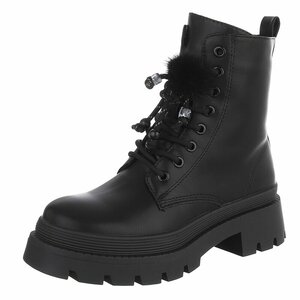 Zwarte veterboots met plateauzool en sierlijke veters-Chelsy