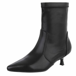 Zwarte enkellaarsjes met elegante kitten heel-Dena