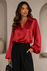 Luxe rode satijnen blouse – Made in Italy