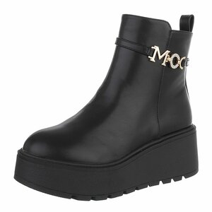 Zwarte platform enkelboots met gouden detail-Didi