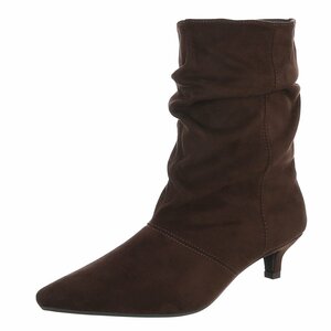 Bottines marron en suédine à plis élégants et talon-Selise  SOLD OUT