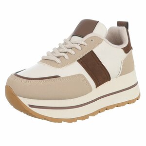 Dames sneaker kaki bruin met plateauzool-Doha