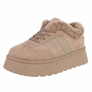 Dames sneakers taupe met warme voering en plateauzool-Celine