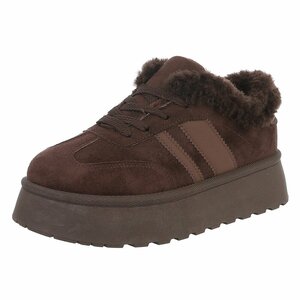 Dames sneakers donkerbruin met warme voering en plateauzool-Celine
