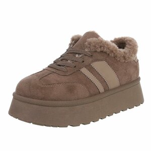 Dames sneakers mokkabruin met warme voering en plateauzool-Celine