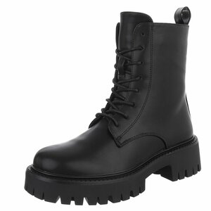 Bottines noires chunky à talon et lacets-Delicia