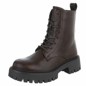 Bottines marron foncées chunky à talon et lacets-Delicia
