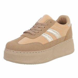 Kaki sneakers met gouden strepen en chunky zool-Darlina