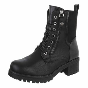 Zwarte veterboots met rits en profielzool-Yentl
