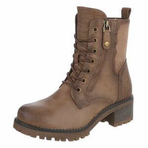 Kaki veterboots met rits en profielzool-Yentl