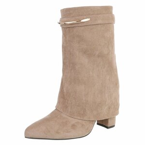Kaki suede laars met omslag Alora