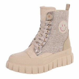 Kaki chunky veterboots met smileydetail-Ulrika