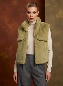 Olijf groene bodywarmer in teddy fleece