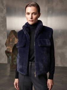 Donkerblauwe bodywarmer in teddy fleece 