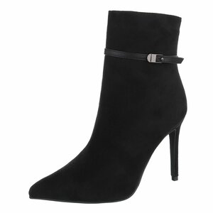 Bottines noires en suède à talon haut et bride élégante-Agnieska