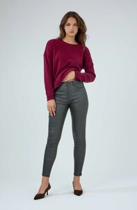 Kaki groene slim fit leatherlook broek
