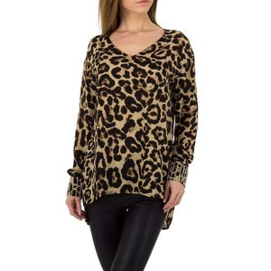 Blouse met leopardprint en decoratieve mouwen.