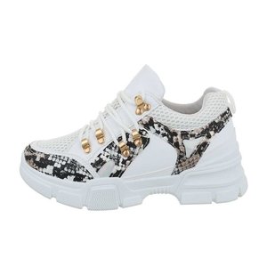 Trendy witte sneaker Anouk 4 met zwarte slangenprint.